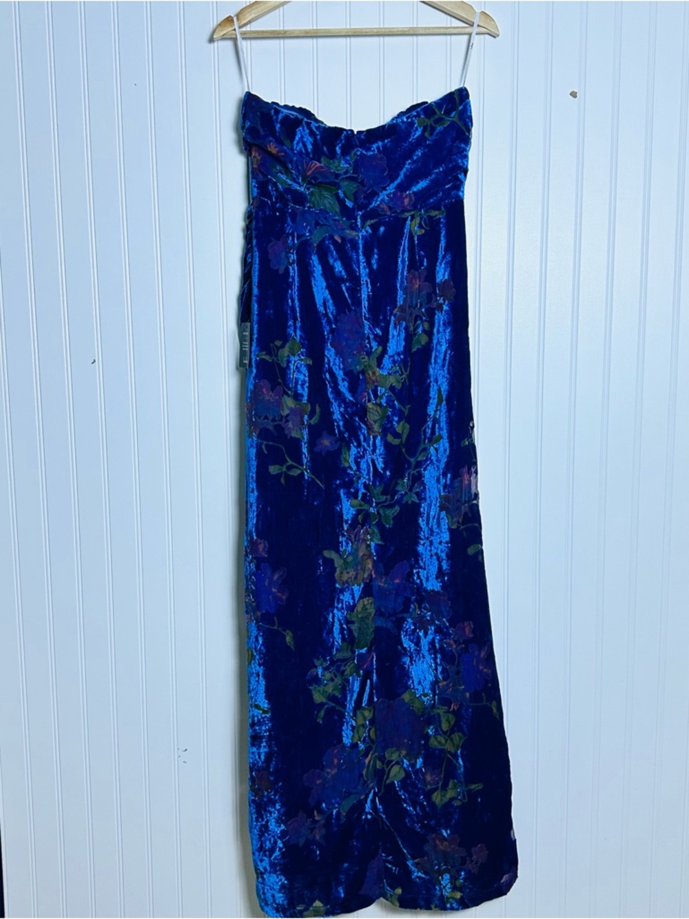 Lulu's Exquisite Blue Floral Burnout Velvet Strapless Maxi Dress M NWT NightOut - Picture 12 of 15